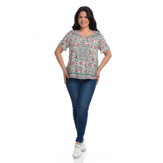 Bluza Dama, Model Floral, Roz Verde Bluza Dama, Model Floral, Roz Verde