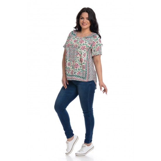 Bluza Dama, Model Floral, Roz Verde Bluza Dama, Model Floral, Roz Verde