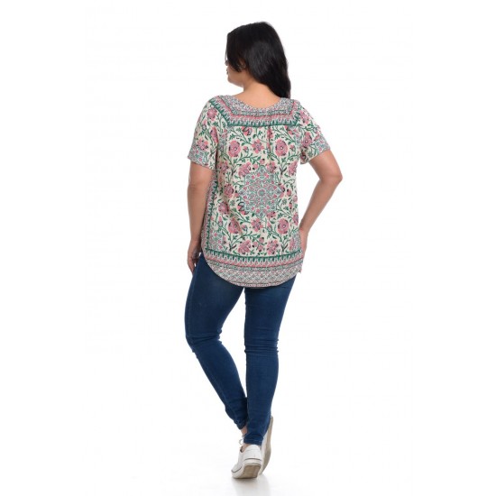Bluza Dama, Model Floral, Roz Verde Bluza Dama, Model Floral, Roz Verde