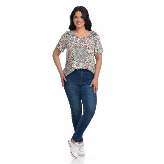 Bluza Dama, Model Floral, Roz Verde