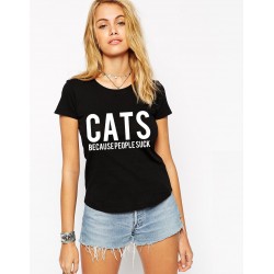 Tricou dama negru - CATS