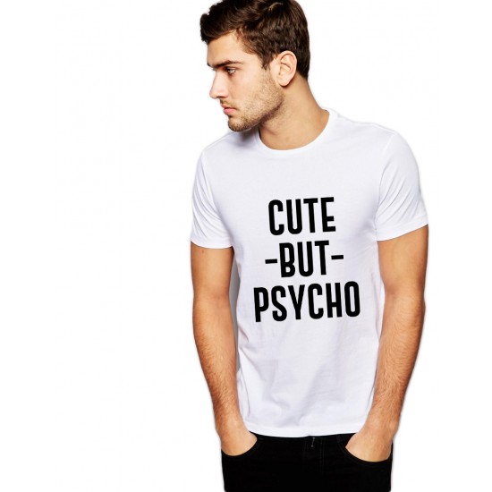 Tricou barbati alb - Cute but PSYCHO