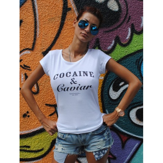 Tricou dama alb - Cocaine & Caviar