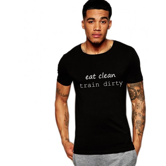 Tricou negru barbati - Eat Clean Train Dirty