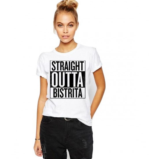 Tricou dama alb -  Straight Outta Bistrita