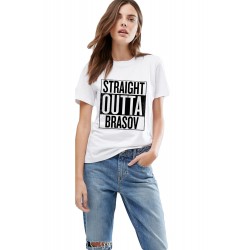 Tricou dama alb -  Straight Outta Brasov