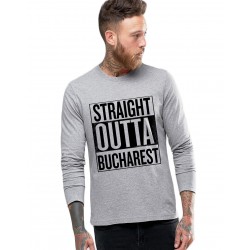 Bluza barbati gri cu text negru - Straight Outta Bucuresti
