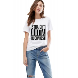 Tricou dama alb -  Straight Outta Bucuresti