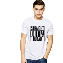 Tricou alb barbati - Straight Outta Buzau