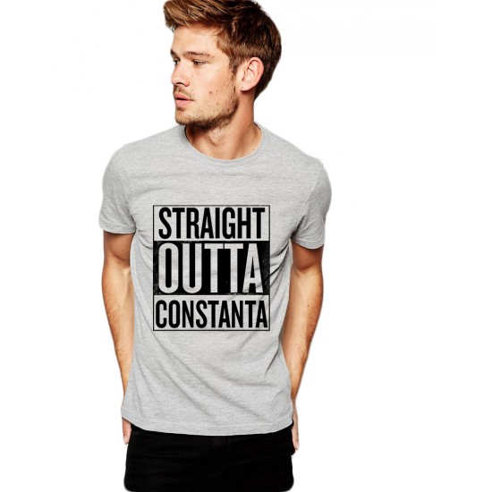 Tricou barbati gri cu text negru - Straight Outta Constanta