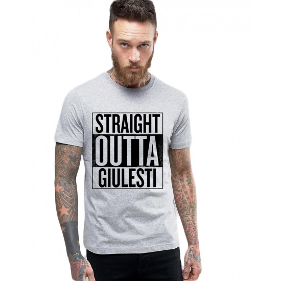 Tricou barbati gri cu text negru - Straight Outta Giulesti