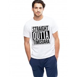 Tricou alb barbati - Straight Outta Timisoara