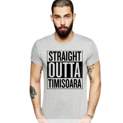 Tricou barbati gri cu text negru - Straight Outta Timisoara