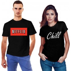 Set doua tricouri negre pentru cupluri - Netflix & Chill