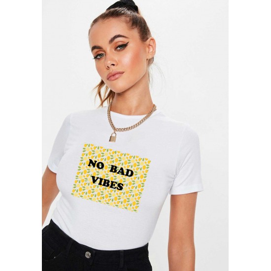 Tricou dama alb - No Bad Vibes