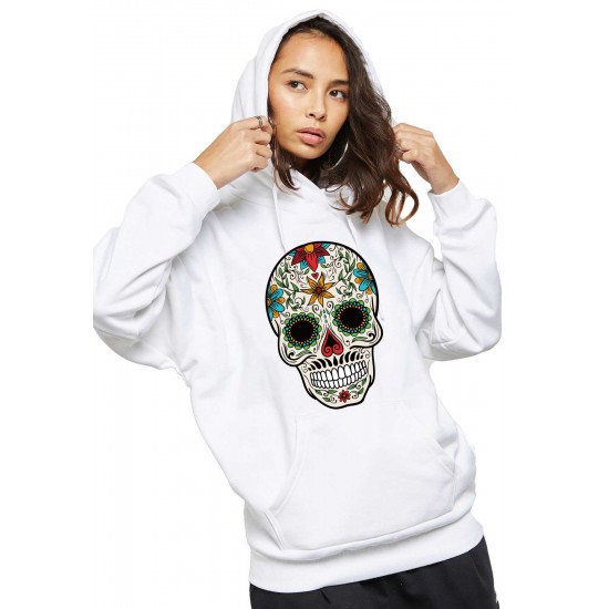 Hanorac dama alb - Sugar Skull Colorful