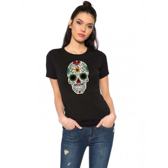 Tricou dama negru - Sugar Skull Colorful