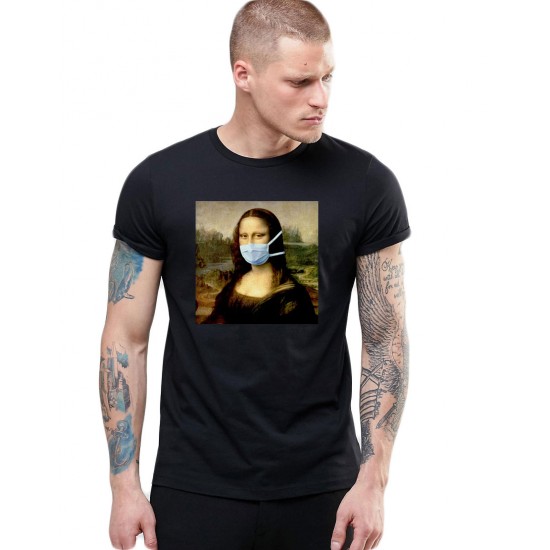 Tricou barbati negru - Mona Lisa in Pandemie