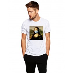  Tricou barbati alb - Mona Lisa in Pandemie