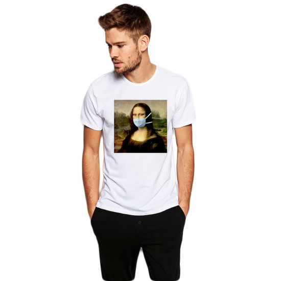  Tricou barbati alb - Mona Lisa in Pandemie