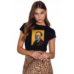 Tricou dama negru - Van Gogh in Pandemie