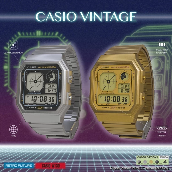 Ceas Casio, Vintage Edgy A130WEG-9AEF Ceas Casio, Vintage Edgy A130WEG-9AEF