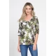 Bluza IE Dama cu Maneca 3 sferturi, model Floral, alb cu verde