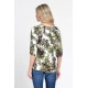 Bluza IE Dama cu Maneca 3 sferturi, model Floral, alb cu verde