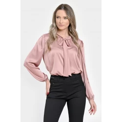 Bluza Dama din Satin, Eleganta cu Funda, Roz V301