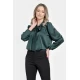 Bluza Dama din Satin, Verde inchis, Eleganta cu Funda V303