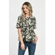 Bluza Dama, Peplum, din Viscoza, Crem cu Negru si model Floral