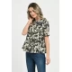 Bluza Dama, Peplum, din Viscoza, Crem cu Negru si model Floral