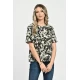 Bluza Dama, Peplum, din Viscoza, Crem cu Negru si model Floral