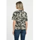 Bluza Dama, Peplum, din Viscoza, Crem cu Negru si model Floral