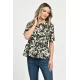 Bluza Dama, Peplum, din Viscoza, Crem cu Negru si model Floral