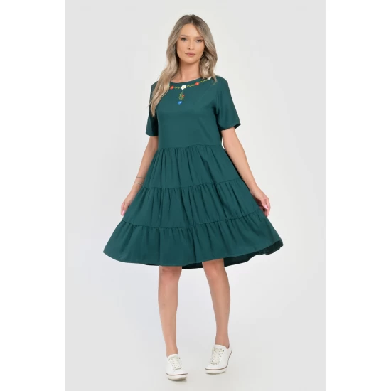 Rochie cu Volane Dama V291, Verde cu imprimeu floral