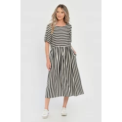 Rochie Lunga Dama V285, cu Dungi Suprapuse