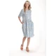 Rochie Medie Dama V272, Bleu cu flori albe