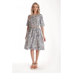 Rochie Medie Dama V274, Imprimeu MicroFloral Bleu