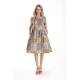 Rochie Medie Dama V275, Imprimeu Combinat Crem, Mustar si Verde