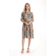 Rochie Medie Dama V275, Imprimeu Combinat Crem, Mustar si Verde