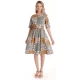 Rochie Medie Dama V275, Imprimeu Combinat Crem, Mustar si Verde