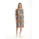 Rochie Medie Dama V275, Imprimeu Combinat Crem, Mustar si Verde
