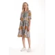 Rochie Medie Dama V275, Imprimeu Combinat Crem, Mustar si Verde
