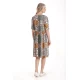 Rochie Medie Dama V275, Imprimeu Combinat Crem, Mustar si Verde