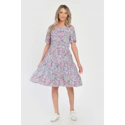 Rochie Medie Dama V283, cu Imprimeu MicroFloral Roz
