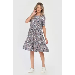 Rochie Medie Dama V284, Imprimeu cu Motive Orientale