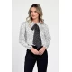 Bluza Dama din Satin, Alba cu puncte negre, Eleganta cu Funda V305
