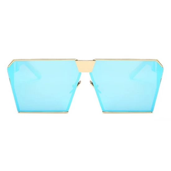 Ochelari de soare Rectangular Plat Oglinda Albastru cu Auriu