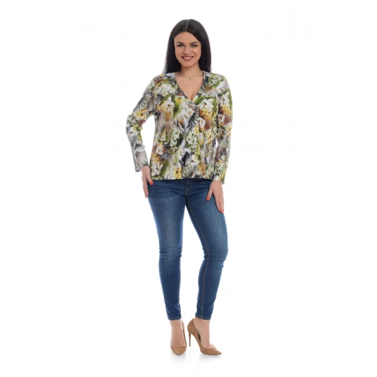 Bluza Dama, Multicolora, cu Imprimeu Floral si decolteu V Bluza Dama, Multicolora, cu Imprimeu Floral si decolteu V